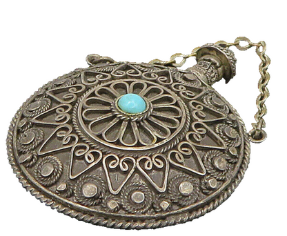 925 Sterling Silver  Vintage Turquoise Ornate Perfume Bottle (OPENS)  TR3197