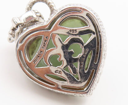 925 Sterling Silver Vintage Pendant JUDITH RIPKA Fluted Jade Love Heart  PT26611