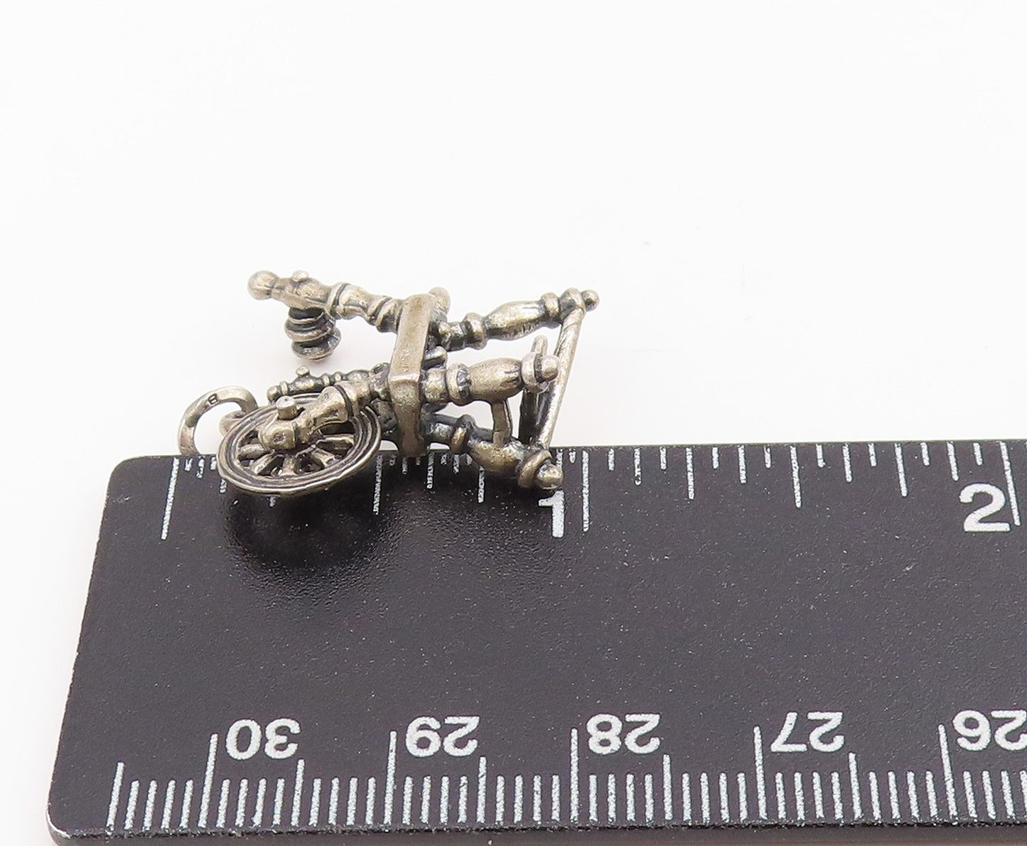 925 Sterling Silver Vintage Pendant BEAU Retro Sewing Spinning Wheel  PT25676