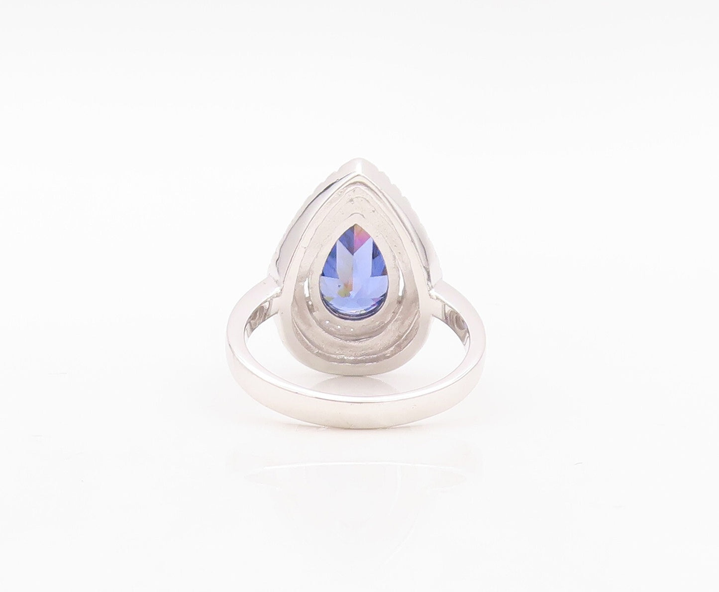 925 Sterling Silver Vintage Ring Designer Drop Cut Sapphire Halo CZ Sz 7 RG30142