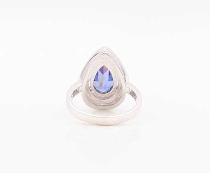 925 Sterling Silver Vintage Ring Designer Drop Cut Sapphire Halo CZ Sz 7 RG30142