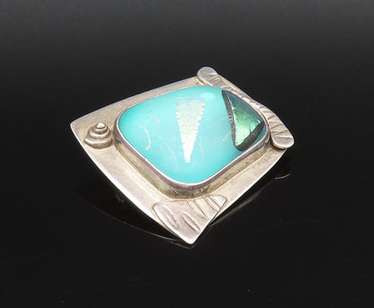 BARBARA SUCHERMAN 925 Silver  Vintage Fused Dichroic Glass Brooch Pin  BP10072
