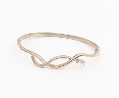 925 Sterling Silver Vintage Bracelet CZ Minimalist Infinity Wavy Bangle  BT11875