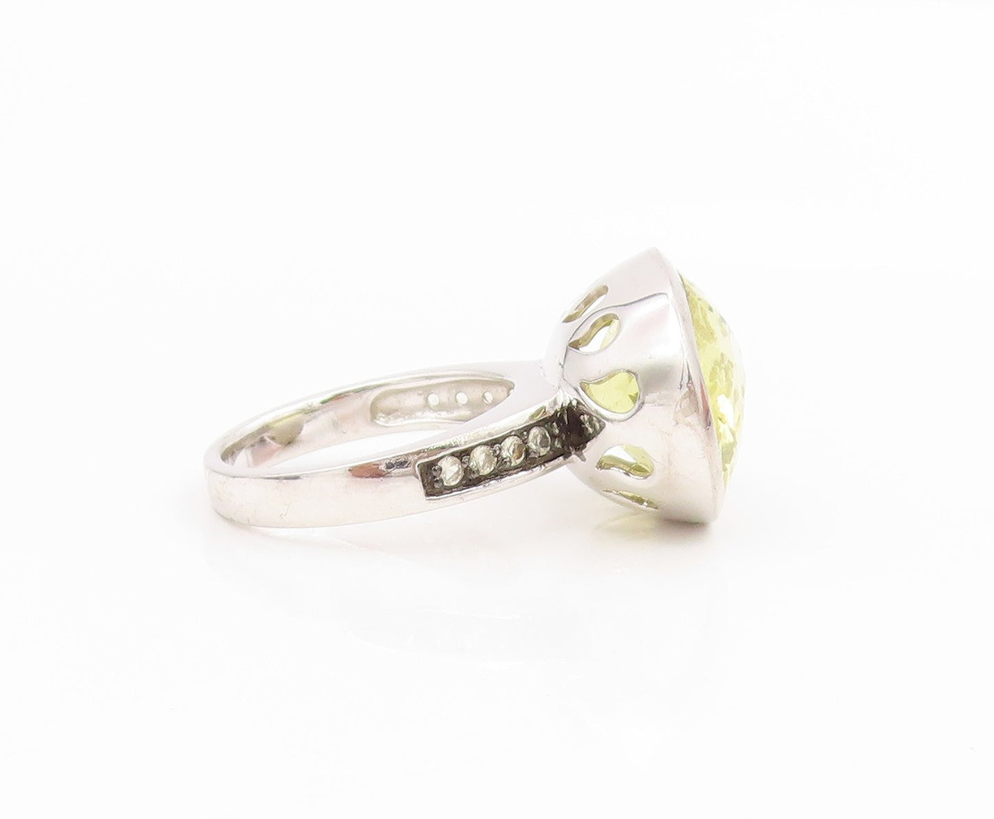 925 Sterling Silver Vintage Ring Large Lemon Citrine & CZ Band  Sz 9  RG34436