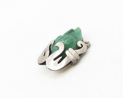 GPA MEXICO 925 Sterling Silver  Vintage Face Carved Jade Brooch Pin  BP7192
