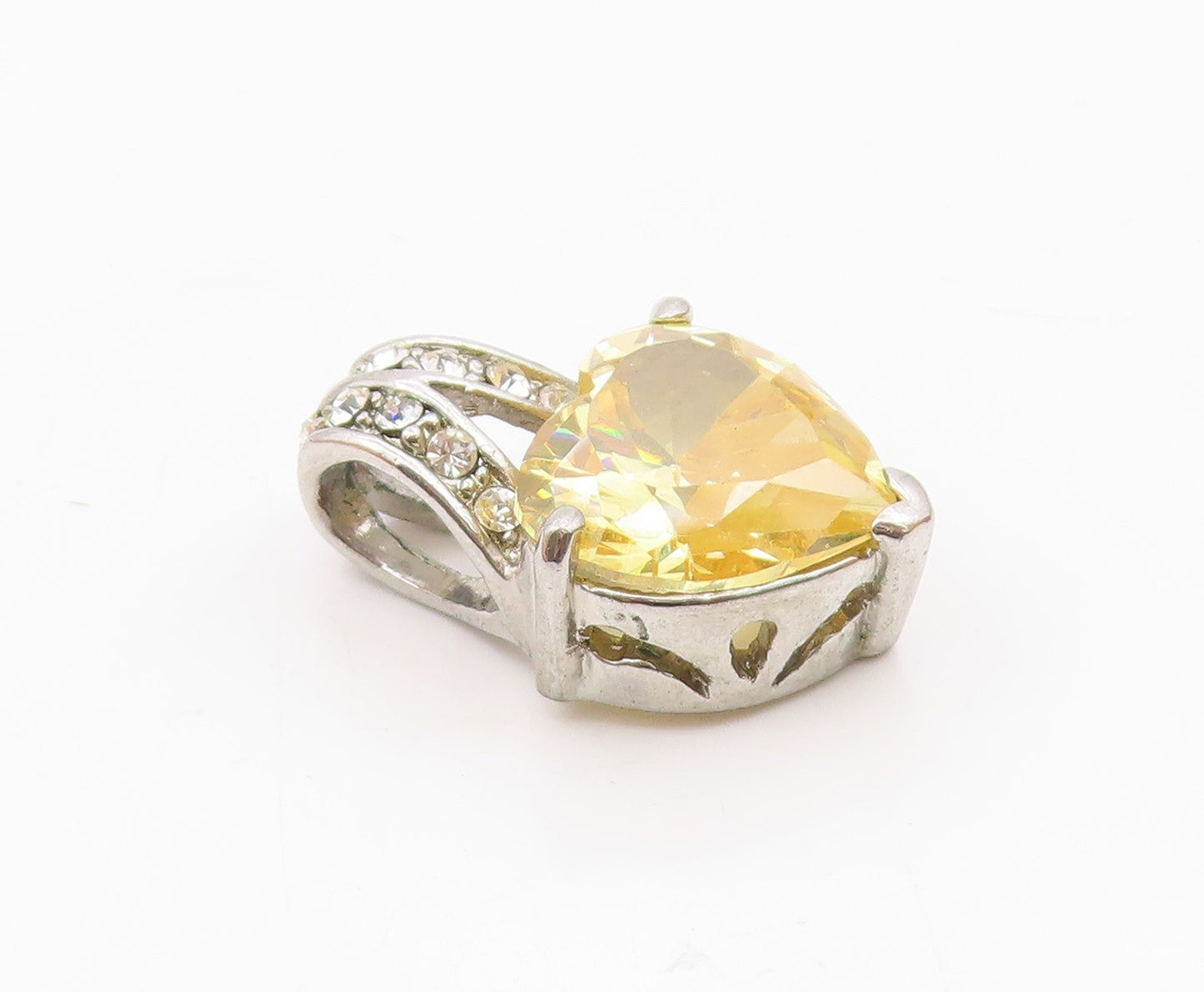 925 Sterling Silver  Vintage Yellow Cubic Zirconia Love Heart Pendant  PT16677