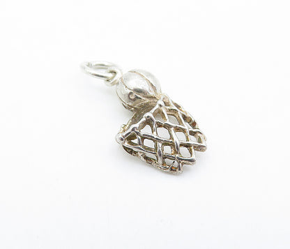 925 Sterling Silver  Vintage Petite Basketball & Hoop Sports Pendant  PT4059