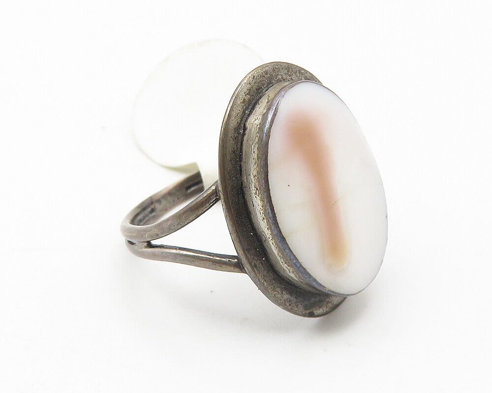 925 Sterling Silver  Vintage Enamel Dark Tone Split Band Ring Sz 3.5  RG10681