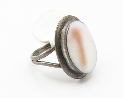 925 Sterling Silver  Vintage Enamel Dark Tone Split Band Ring Sz 3.5  RG10681