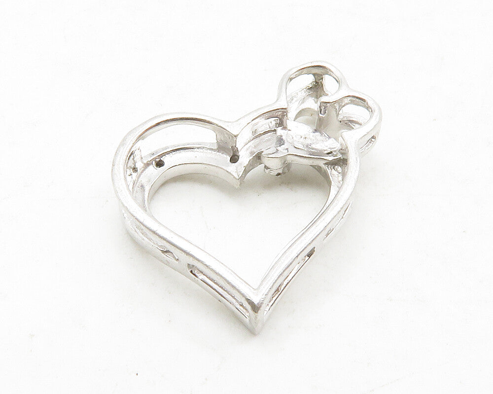 925 Sterling Silver  Genuine Diamonds Shiny Open Love Hearts Pendant  PT10556