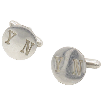 925 Sterling Silver  Vintage Shiny YN Initials Smooth Round Cufflinks  TR2313
