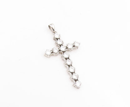 925 Sterling Silver Vintage Pendant Bezel Set CZ Religious Cross Charm  PT25738