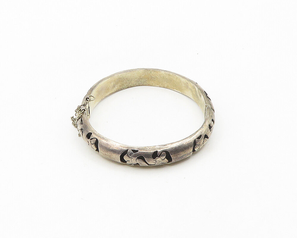 TPN MEXICO 925 Silver  Vintage Cutout Floral Pattern Bangle Bracelet  BT7449