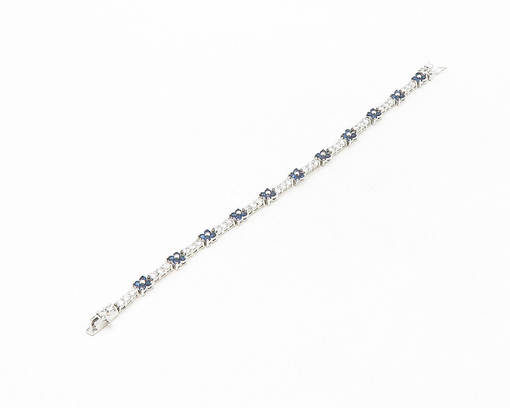 925 Sterling Silver  Cubic Zirconia & Blue Topaz Floral Chain Bracelet  BT6842