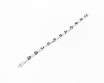925 Sterling Silver  Cubic Zirconia & Blue Topaz Floral Chain Bracelet  BT6842
