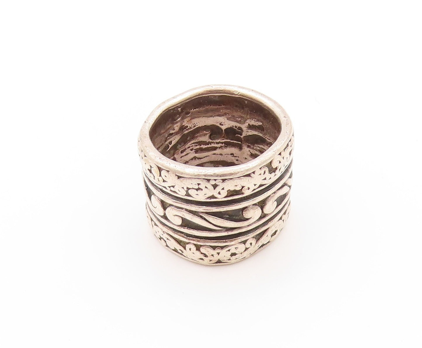 925 Sterling Silver Vintage Ring Large Swirly Design Carved  Sz 5  RG32700