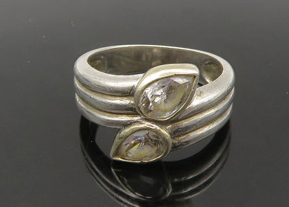 925 Silver  Vintage Tear Drop Cubic Zirconia Bypass Band Ring Sz 7.5  RG22196