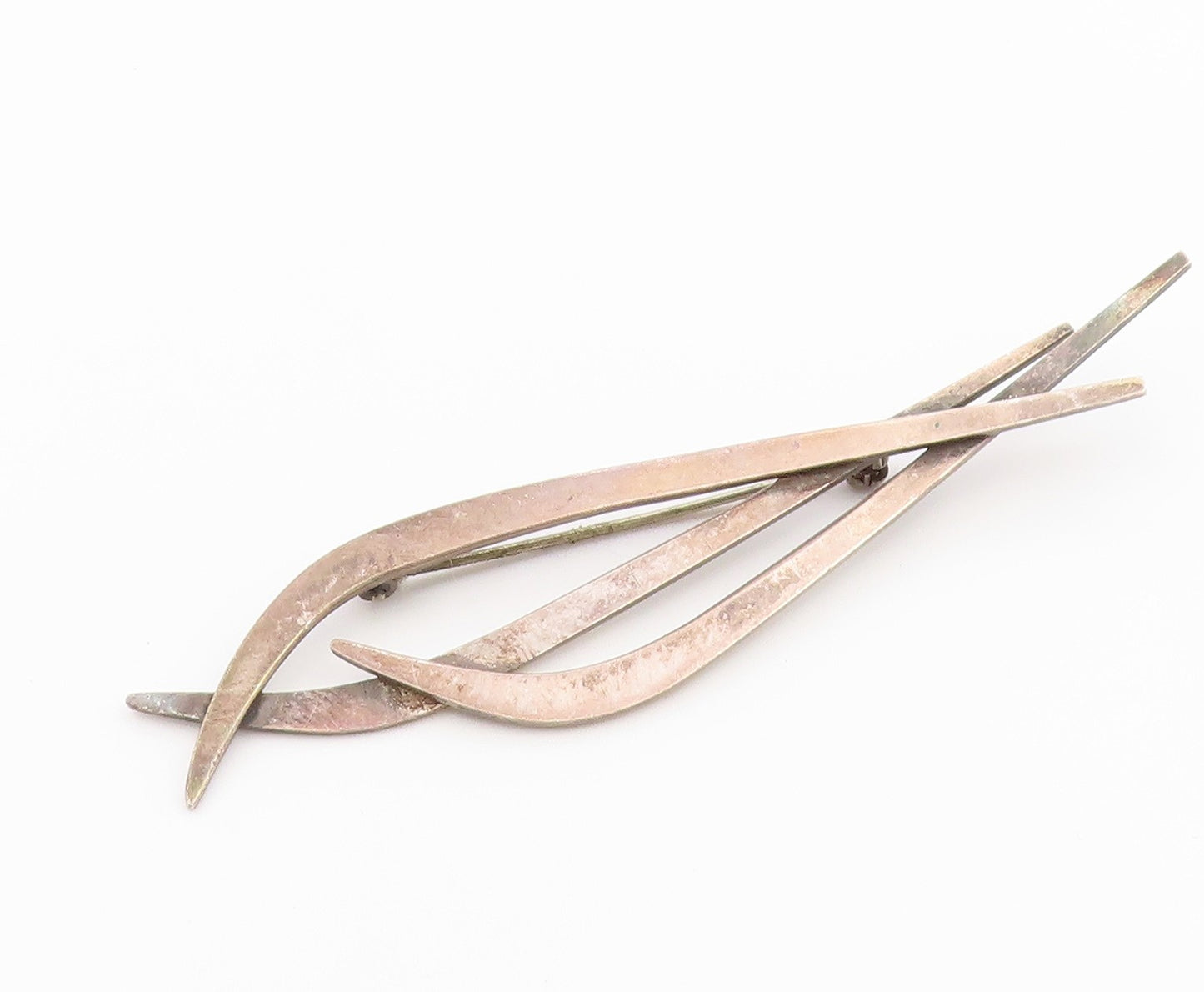 925 Sterling Silver Vintage Brooch Pin Modernist Sculptural Ribbon Wave  BP12614