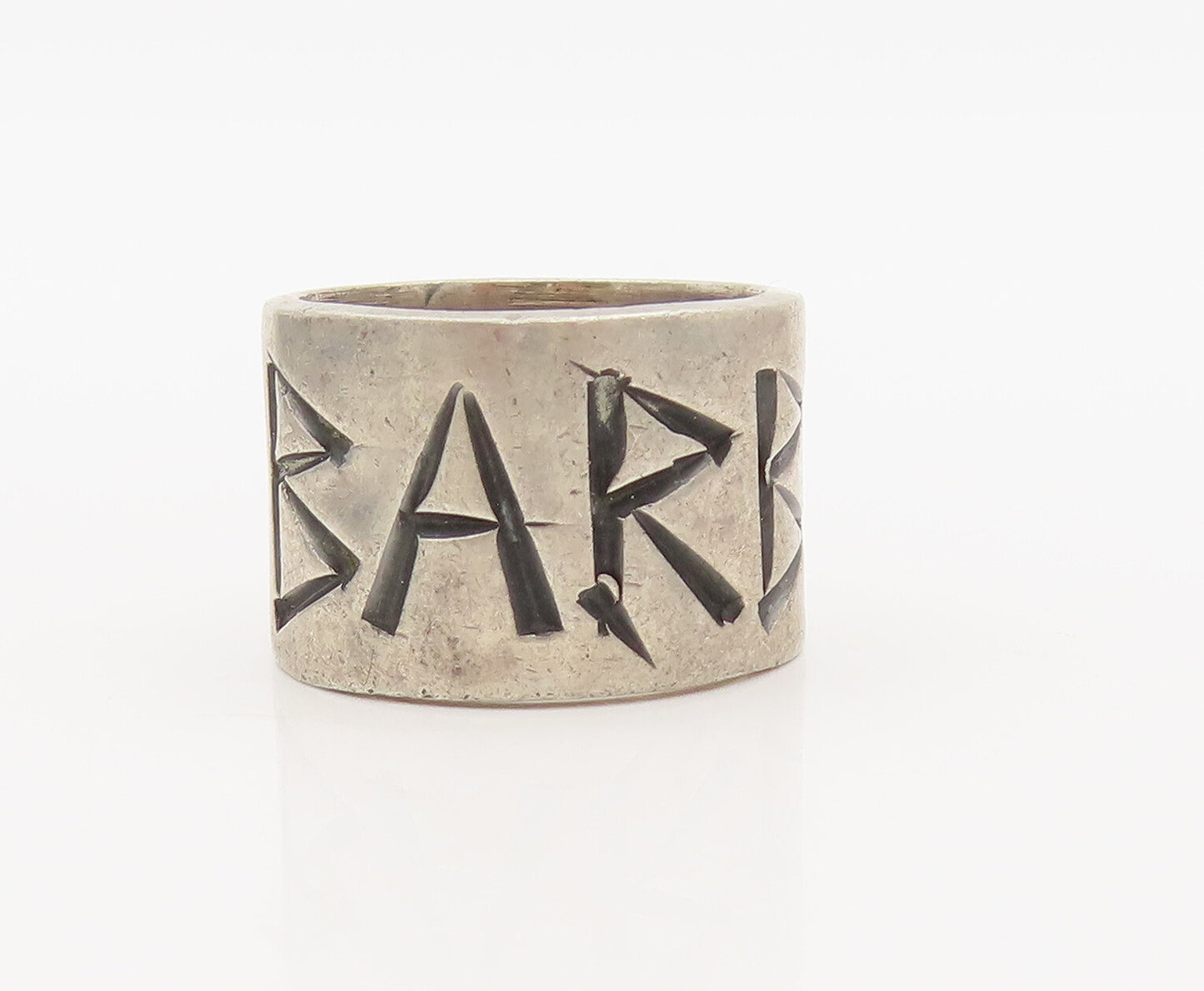 925 Sterling Silver  Vintage Broad Round Etched BARB Ring Sz 6.5  RG27499