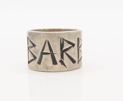 925 Sterling Silver  Vintage Broad Round Etched BARB Ring Sz 6.5  RG27499