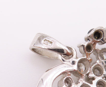925 Sterling Silver   Vintage Topaz & Black Spinel Love Heart Pendant  PT18267