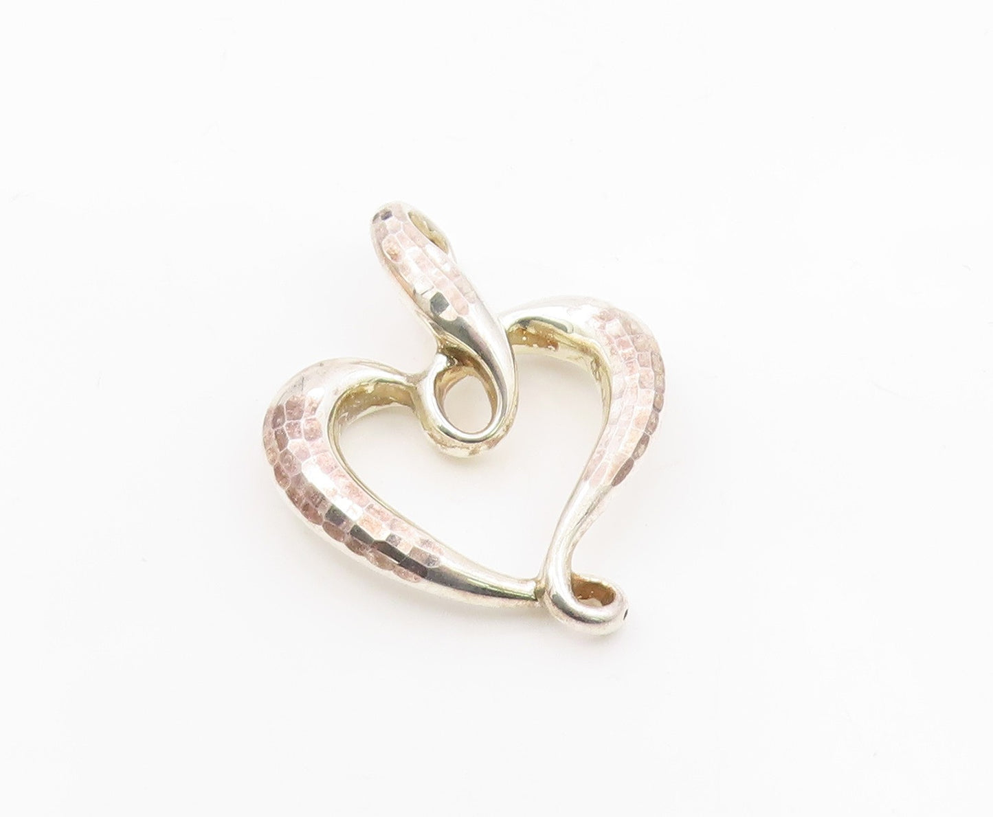 925 Silver  Vintage Hammered & Polished Twisted Love Heart Pendant  PT21442