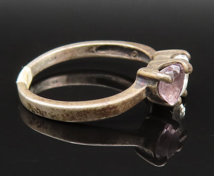 925 Sterling Silver Vintage Oxidized Double Topaz Love Heart Ring Sz 6 RG25382