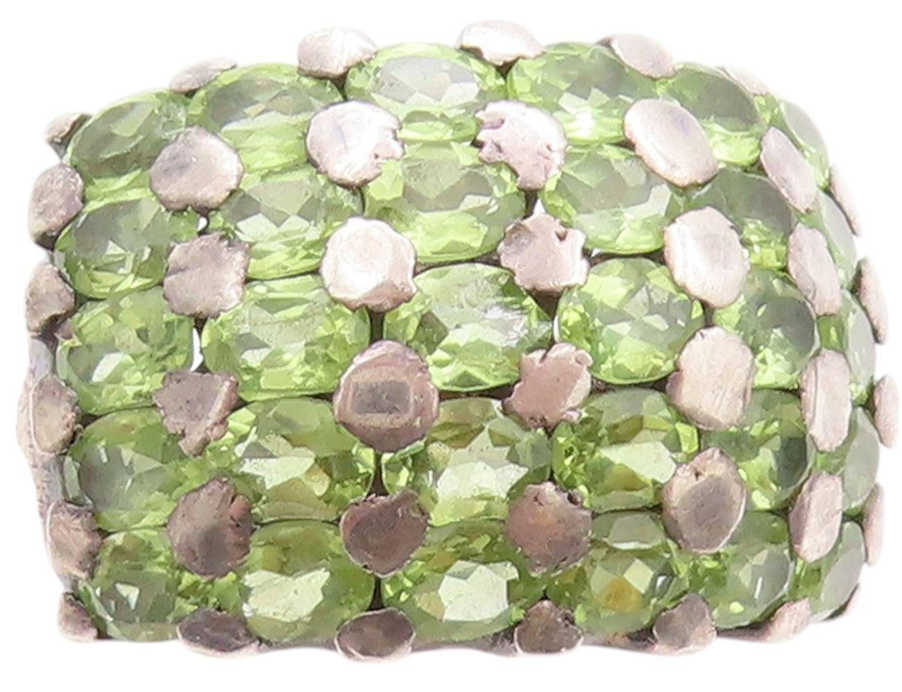 925 Sterling Silver Vintage Ring Oval Cut Peridot Inlay Broad Band Sz 6  RG32790
