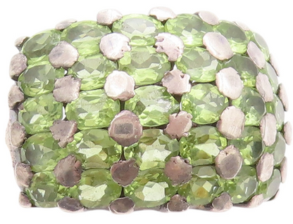 925 Sterling Silver Vintage Ring Oval Cut Peridot Inlay Broad Band Sz 6  RG32790