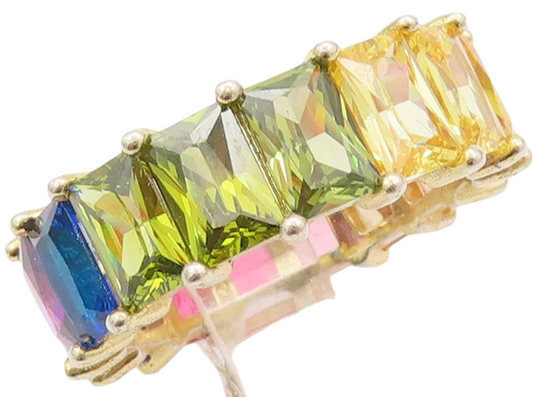 925 Sterling Silver Vintage Ring Gold Plated Rainbow Color CZ Band  Sz 7 RG28180