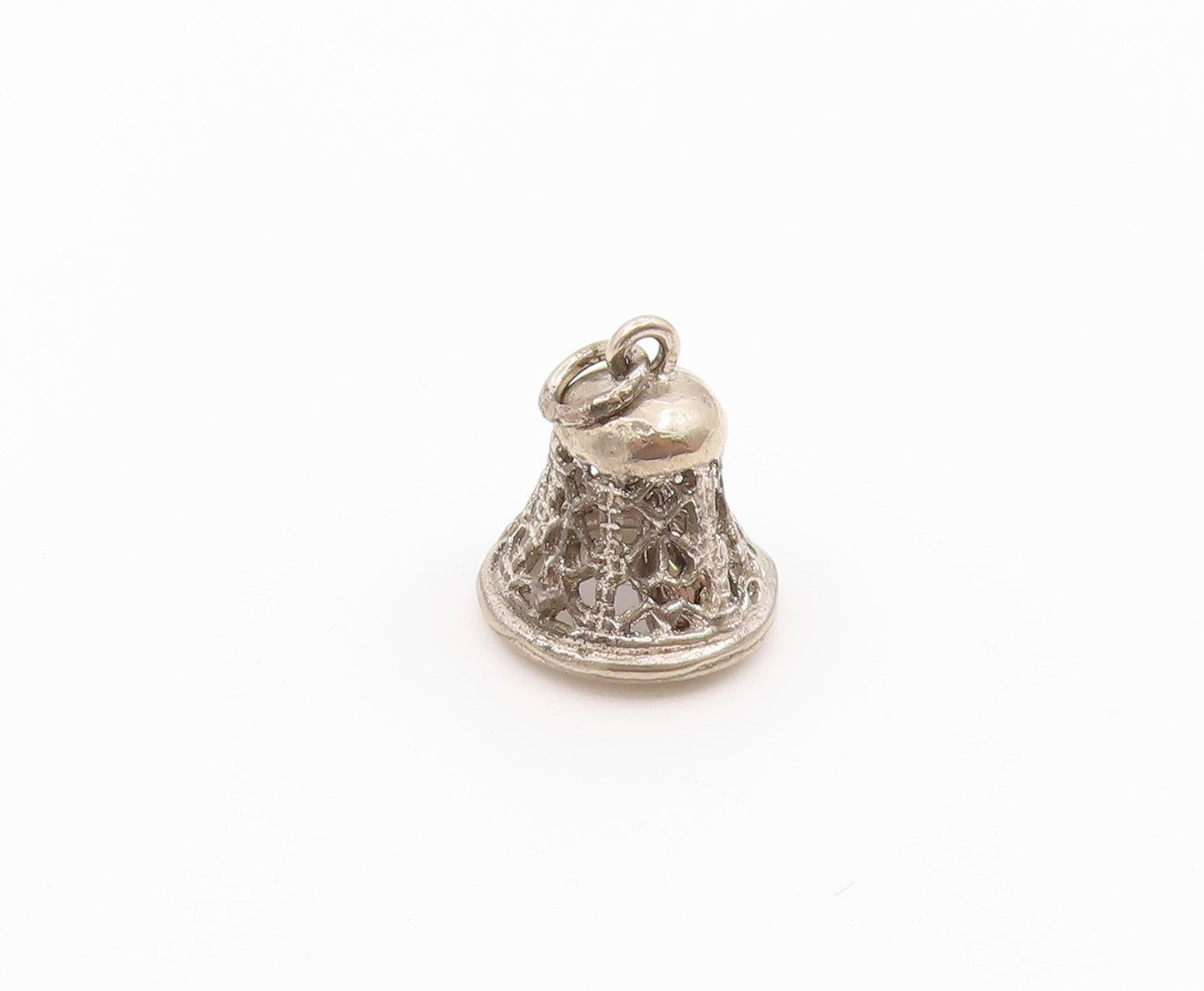 925 Sterling Silver Vintage Pendant Openwork Bell With Movable Clapper  PT26453