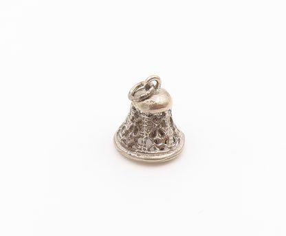 925 Sterling Silver Vintage Pendant Openwork Bell With Movable Clapper  PT26453