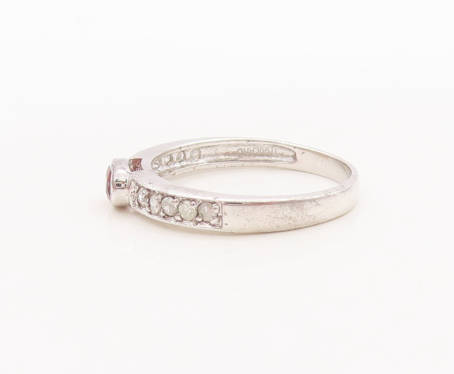 925 Sterling Silver Vintage Ring Oval Gemstones & Real Diamonds  Sz 7  RG29447