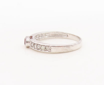 925 Sterling Silver Vintage Ring Oval Gemstones & Real Diamonds  Sz 7  RG29447