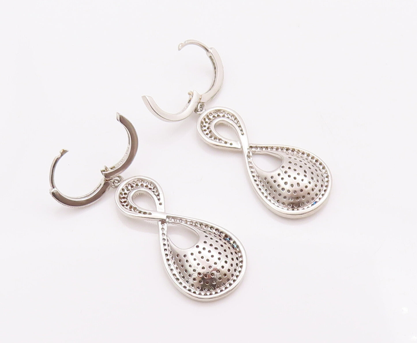 925 Sterling Silver Vintage Earrings Modernist CZ Beaded Infinity Carved EG12967