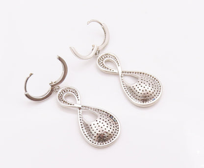 925 Sterling Silver Vintage Earrings Modernist CZ Beaded Infinity Carved EG12967