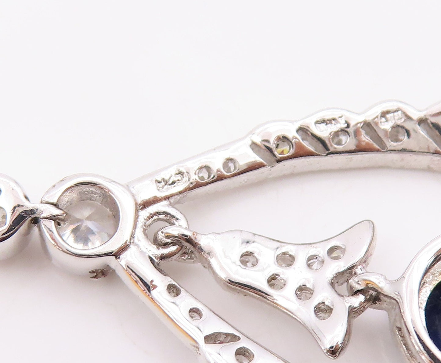 925 Silver  Vintage Stunning Sapphire & Cubic Zirconia Drop Pendant  PT21867