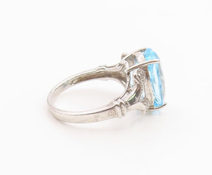 925 Sterling Silver Vintage Ring Real Diamonds & Blue Topaz Band  Sz 7  RG36242