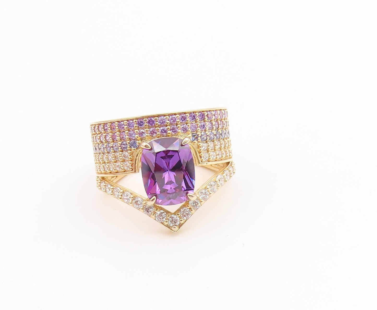 925 Sterling Silver Vintage Ring Gold Plated Classic Amethyst Band Sz 5 RG35883