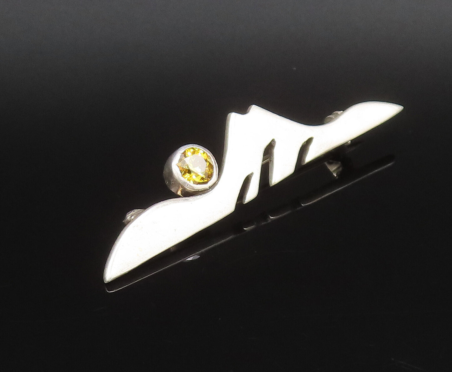DESIGNER 925 Silver  Vintage Modernist Cubic Zirconia Brooch Pin  BP10071