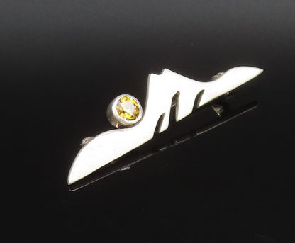 DESIGNER 925 Silver  Vintage Modernist Cubic Zirconia Brooch Pin  BP10071