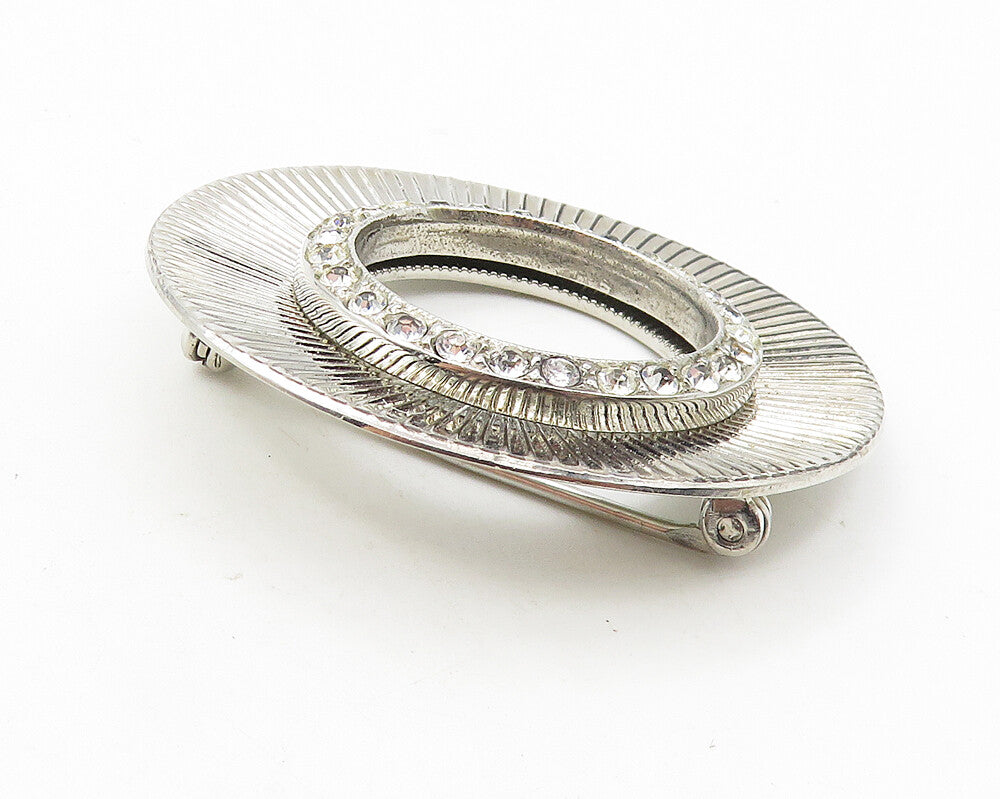 925 Sterling Silver  Vintage Cubic Zirconia Open Circle Brooch Pin  BP4150