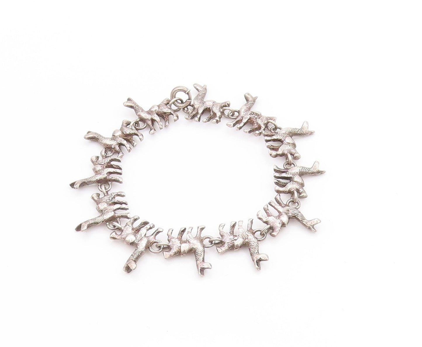 925 Sterling Silver Vintage Bracelet Etched Llama Animal Charm Chain  BT11404