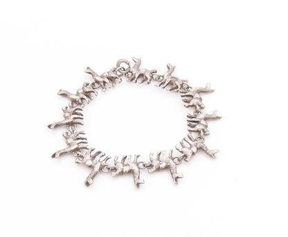 925 Sterling Silver Vintage Bracelet Etched Llama Animal Charm Chain  BT11404