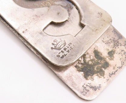 925 Sterling Silver Vintage Money Clip MEXICO Dark Tone Aztec Moon Carved TR3823