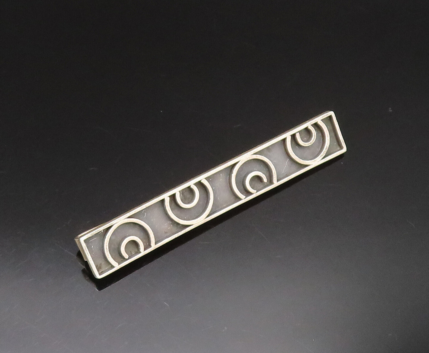 PA MEXICO 925 Sterling Silver Vintage Carved Half Spirals Tie Clip TR3377