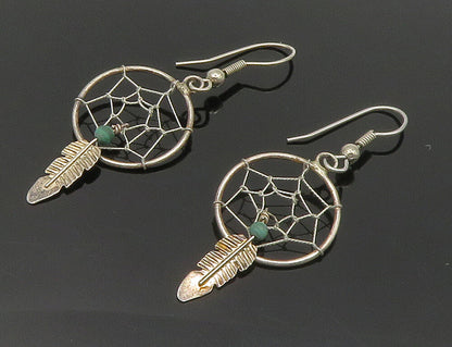 SOUTHWESTERN 925 Silver Vintage Turquoise Dream Catcher Drop Earrings EG7986