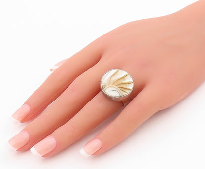 925 Sterling Silver Vintage Ring Designer Sea Shell Disk  Sz 9  RG33199