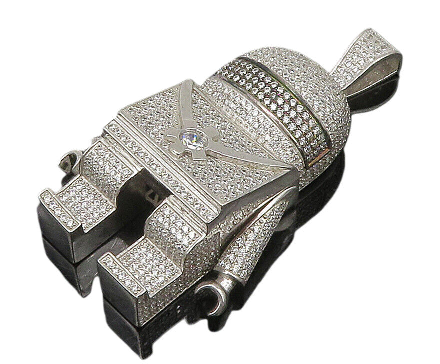 925 Sterling Silver  Modernist Cubic Zirconia Encrusted Robot Pendant  PT12198