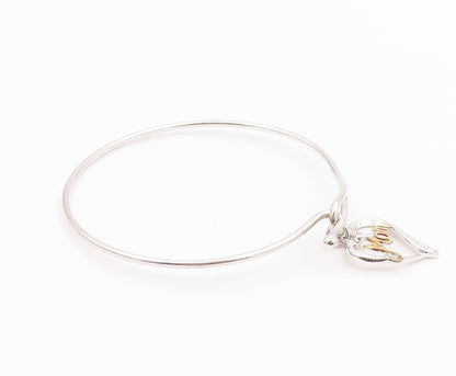925 Sterling Silver  Genuine Diamond Mom Love Heart Bangle Bracelet  BT8264